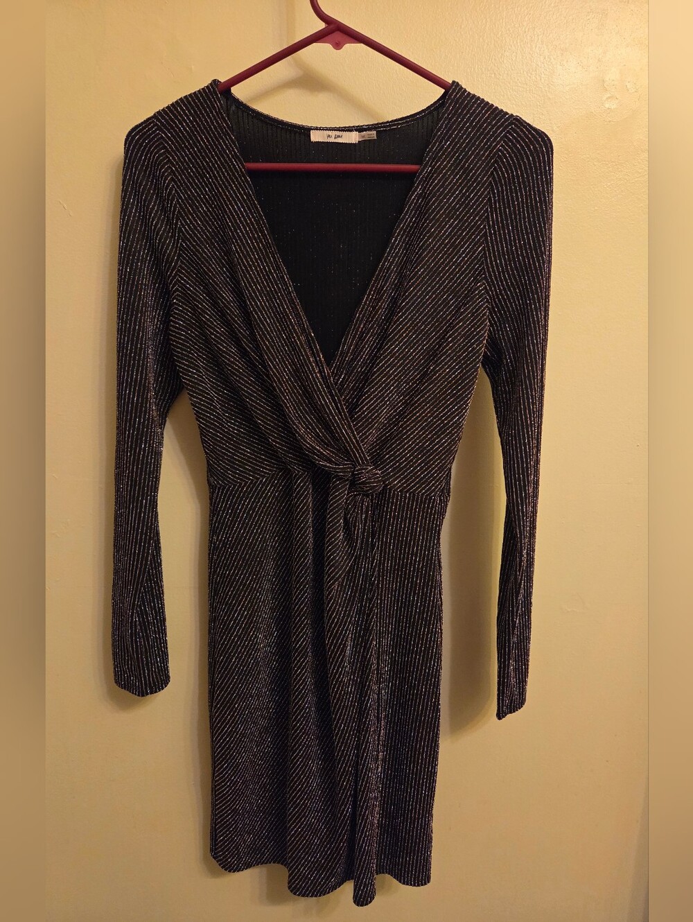 Mi Ami Black Shimmer Metallic Pinstripe Bodycon Dress Medium Cocktail Party NYE